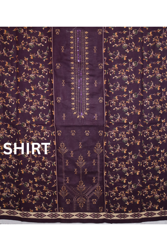 3 piece embroidered khaddar suit unstitched