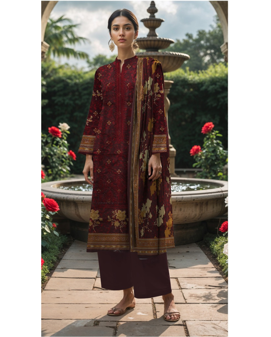 3 piece embroidered khaddar suit unstitched