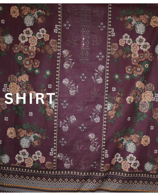 3 piece embroidered khaddar suit unstitched