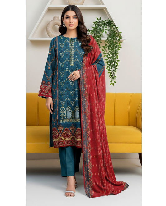 3 piece embroidered khaddar suit unstitched