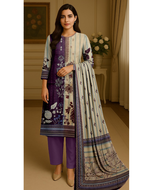 3 piece embroidered khaddar suit unstitched