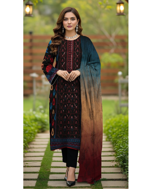 3 piece embroidered khaddar suit unstitched