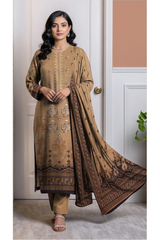 3 piece embroidered khaddar suit unstitched