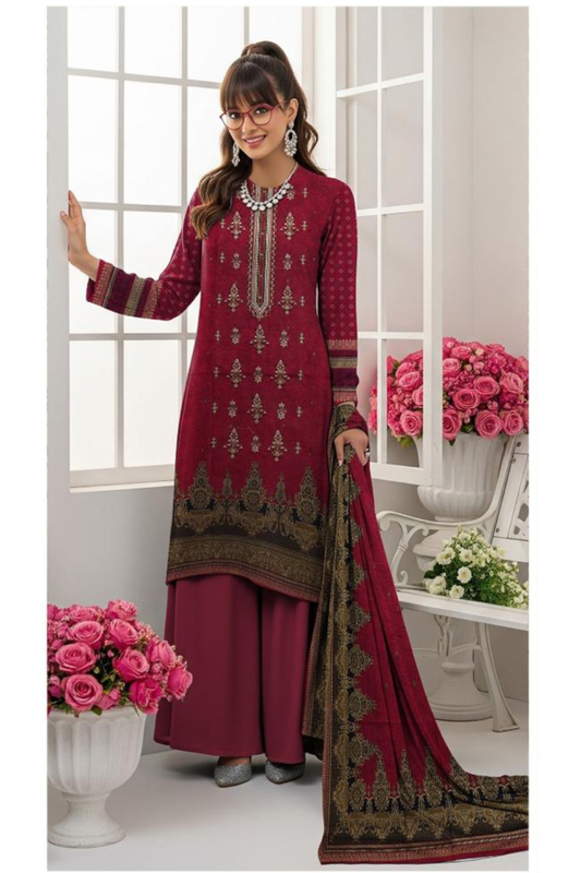 3 piece embroidered khaddar suit unstitched