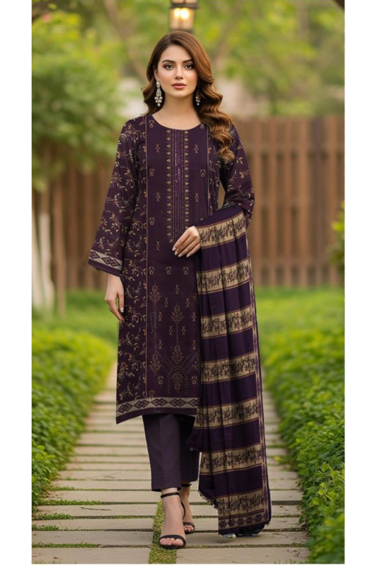 3 piece embroidered khaddar suit unstitched