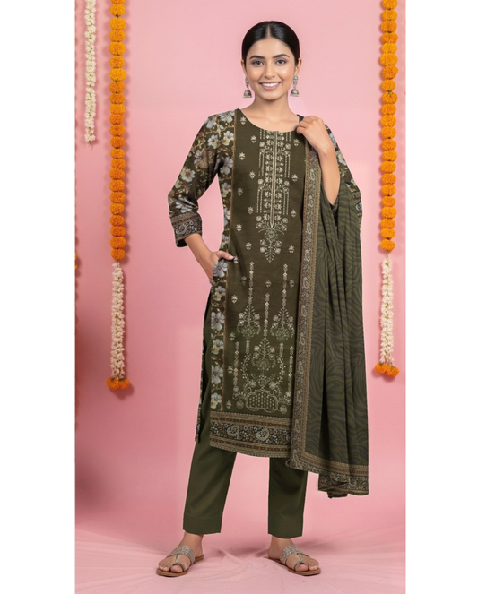 3 piece embroidered khaddar suit unstitched