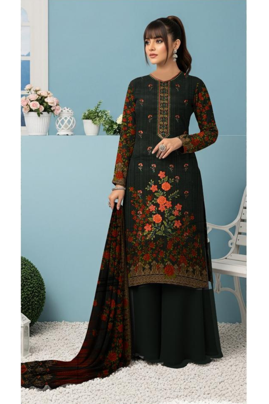 3 piece embroidered khaddar suit unstitched