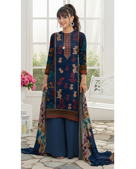 3 piece embroidered khaddar suit unstitched