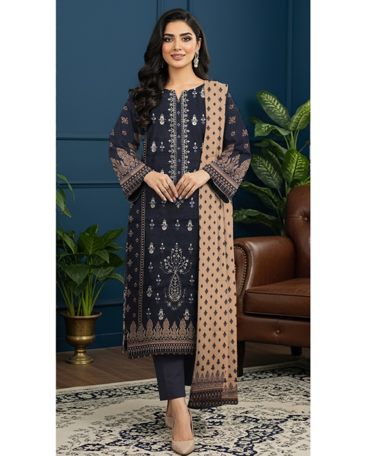 3 piece embroidered khaddar suit unstitched