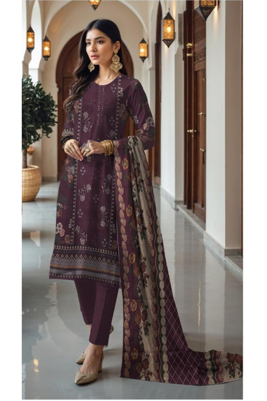 3 piece embroidered khaddar suit unstitched