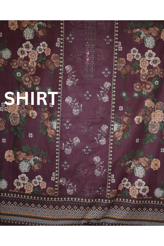 3 piece embroidered khaddar suit unstitched