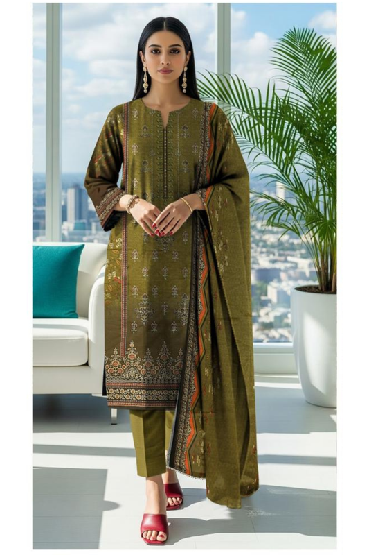 3 piece embroidered khaddar suit unstitched